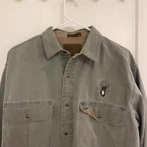 Vintage Browning Elk Embroidered Men Shirt Green Hunting Cotton